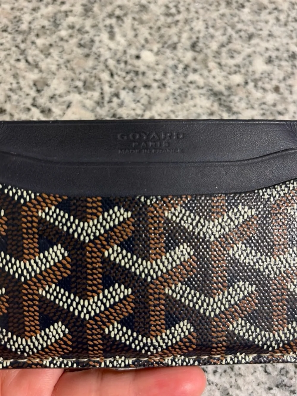 Goyard Navy, Brown & Cream Card Holder - Goyardine Chevron Pattern